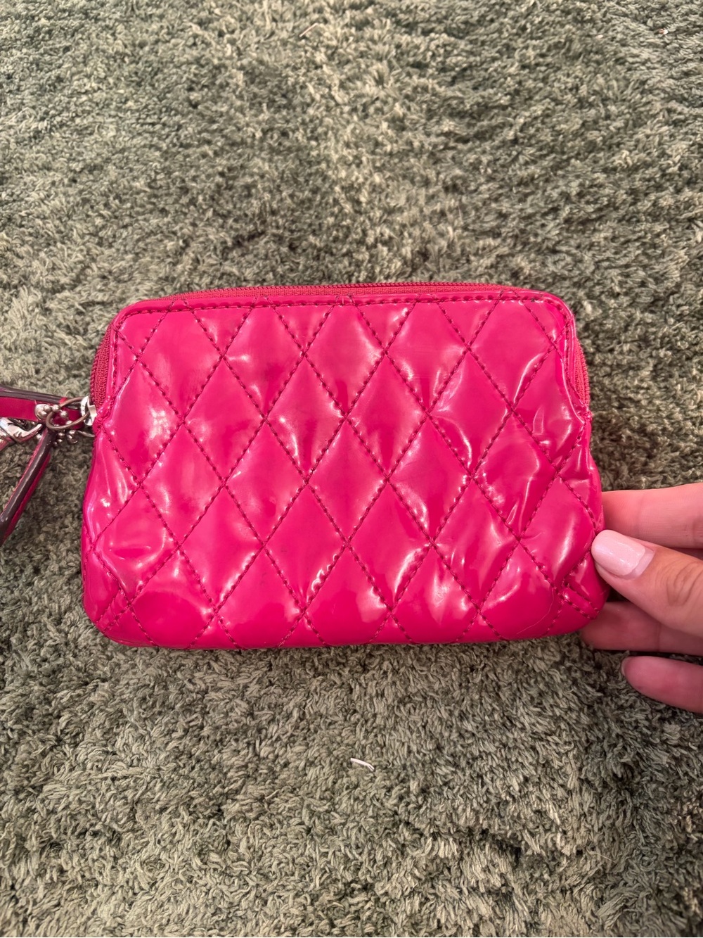 COACH Quilted Hot Pink Leather Key & Card Holder with Clip - Picture 2 of 5